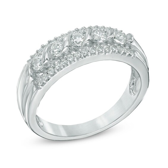 Previously Owned - 1/2 CT. T.w. Diamond Five Stone Swirl Band in 10K White Gold