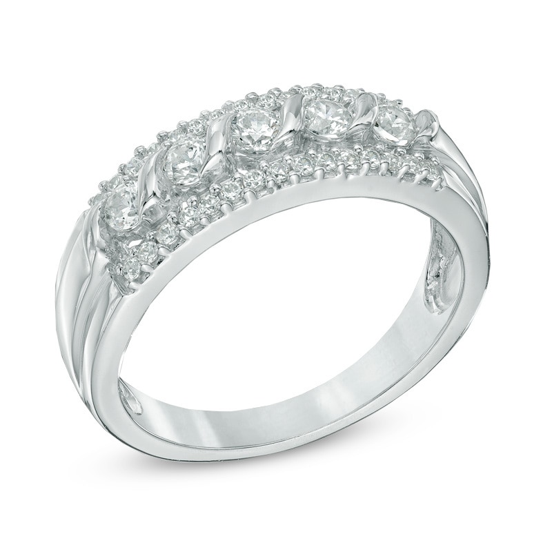 Main Image 2 of Previously Owned - 1/2 CT. T.W. Diamond Five Stone Swirl Band in 10K White Gold