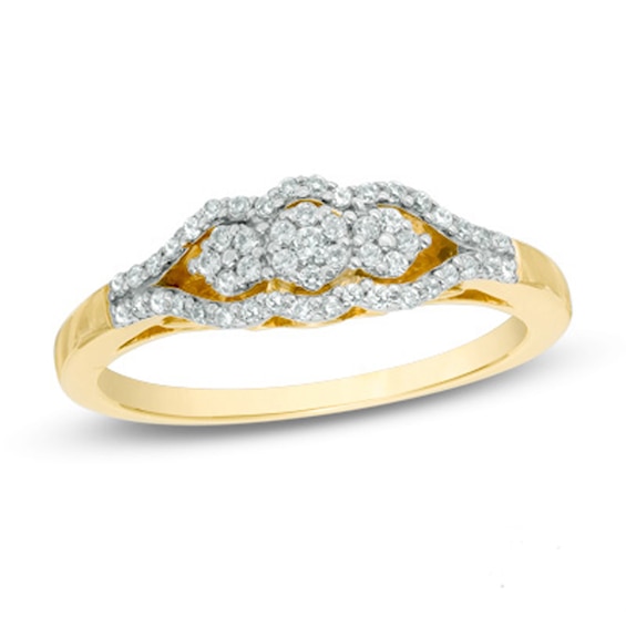 Previously Owned - 1/5 CT. T.w. Diamond Cluster Past Present Future® Ring in 10K Gold