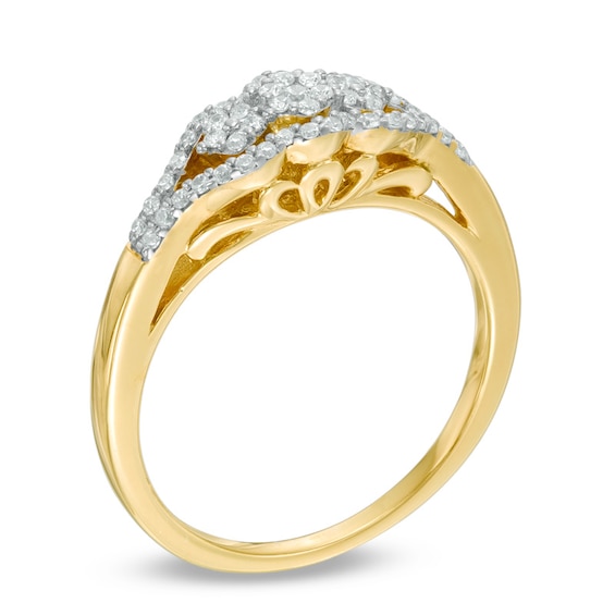 Previously Owned - 1/5 CT. T.w. Diamond Cluster Past Present FutureÂ® Ring in 10K Gold