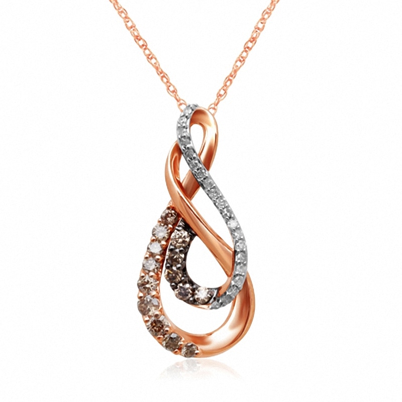 Main Image 1 of Previously Owned - 1/3 CT. T.W. Champagne and White Diamond Double Infinity Pendant in 10K Rose Gold