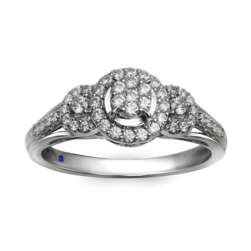 Previously Owned - Cherished Promise Collection™ 1/3 CT. T.W. Diamond Three Stone Frame Promise Ring in 10K White Gold