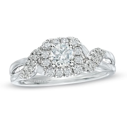 Previously Owned - Vera Wang Love Collection 3/4 CT. T.W. Diamond Frame Twist Engagement Ring in 14K White Gold