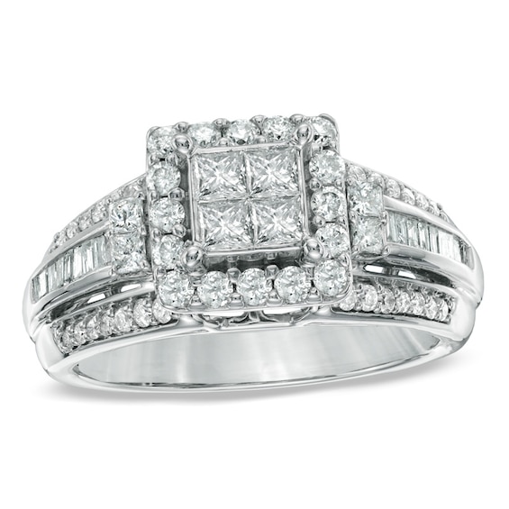 Previously Owned - 1 CT. T.w. Quad Princess-Cut Diamond Engagement Ring in 10K White Gold