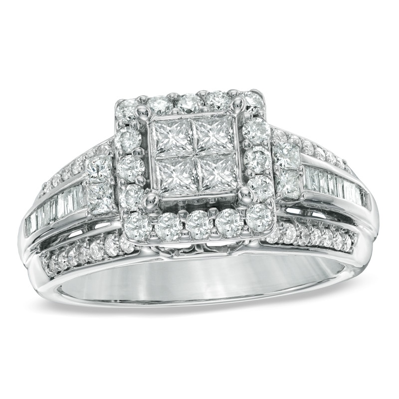 Previously Owned - 1 CT. T.W. Quad Princess-Cut Diamond Engagement Ring ...