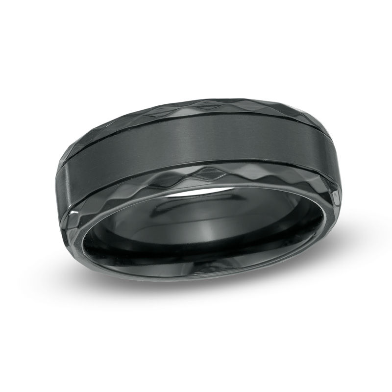 Main Image 1 of Previously Owned - 8.0mm Black Zirconium Textured Edge Ring
