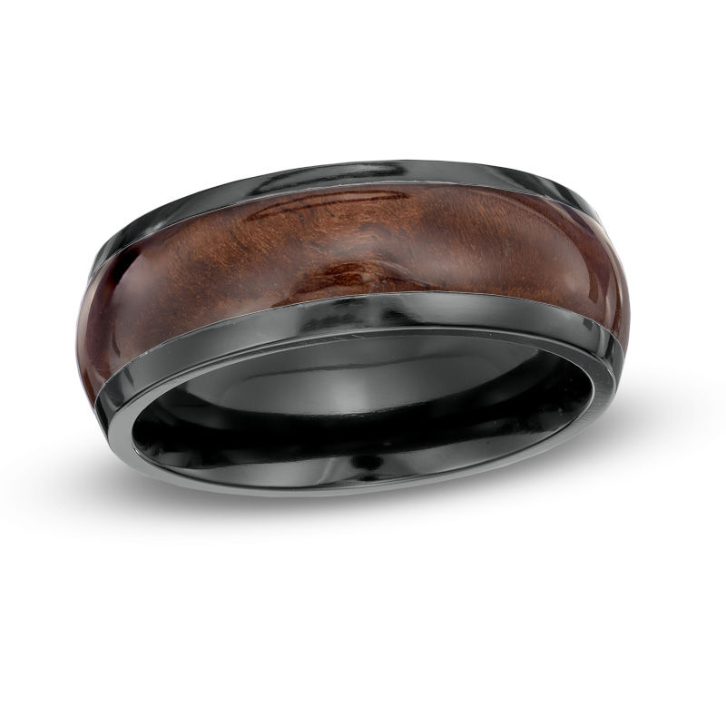 Main Image 1 of Previously Owned - Men's 8.0mm Black Zirconium Faux Wood Inlay Ring