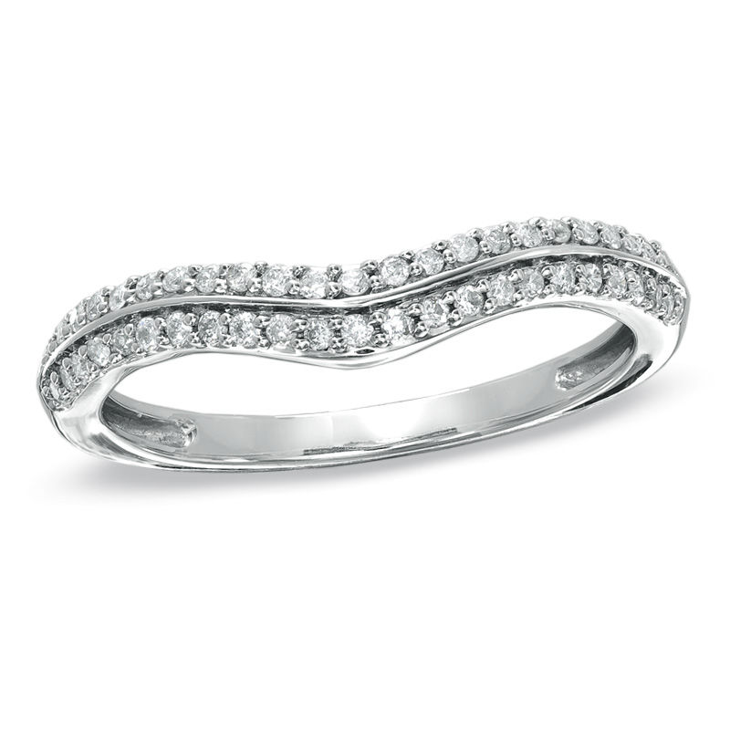 Main Image 1 of Previously Owned - 1/5 CT. T.W. Diamond Double Row Contour Wedding Band in 14K White Gold