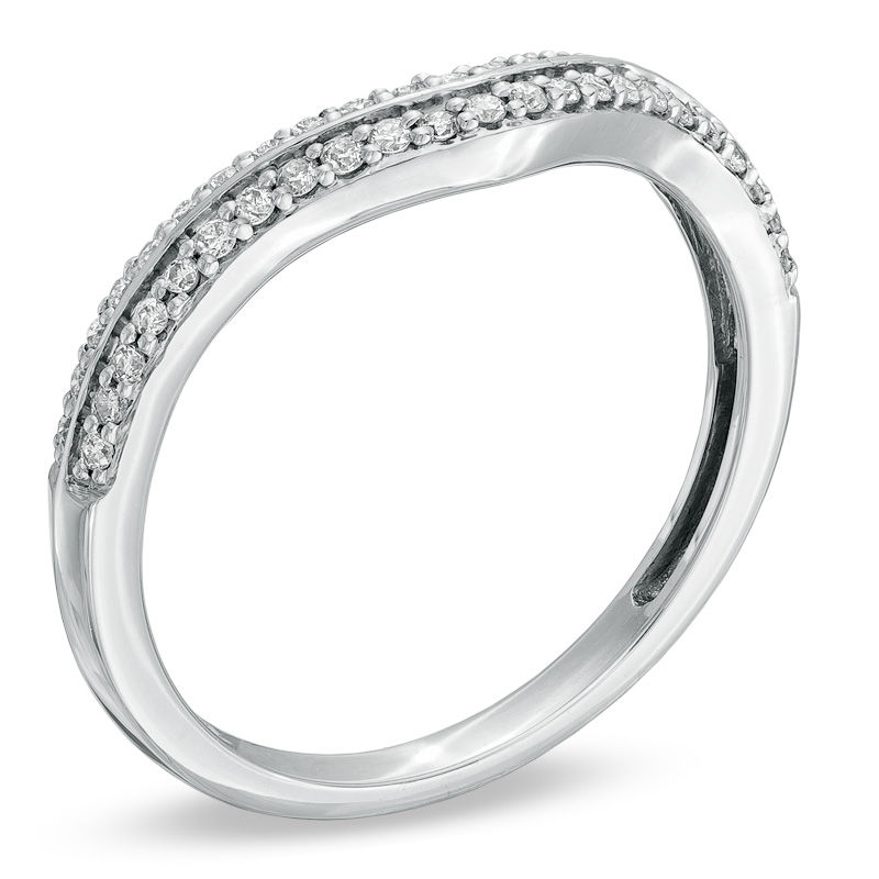 Main Image 2 of Previously Owned - 1/5 CT. T.W. Diamond Double Row Contour Wedding Band in 14K White Gold