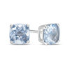 Thumbnail Image 1 of Previously Owned - 6.0mm Cushion-Cut Lab-Created Checkerboard Blue Spinel Solitaire Stud Earrings in 10K White Gold