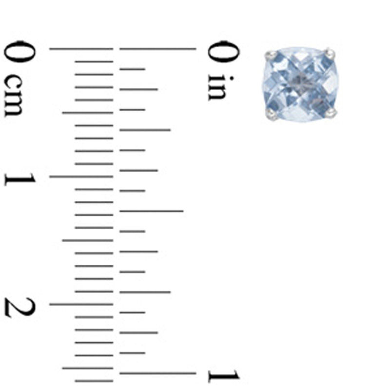 Main Image 2 of Previously Owned - 6.0mm Cushion-Cut Lab-Created Checkerboard Blue Spinel Solitaire Stud Earrings in 10K White Gold