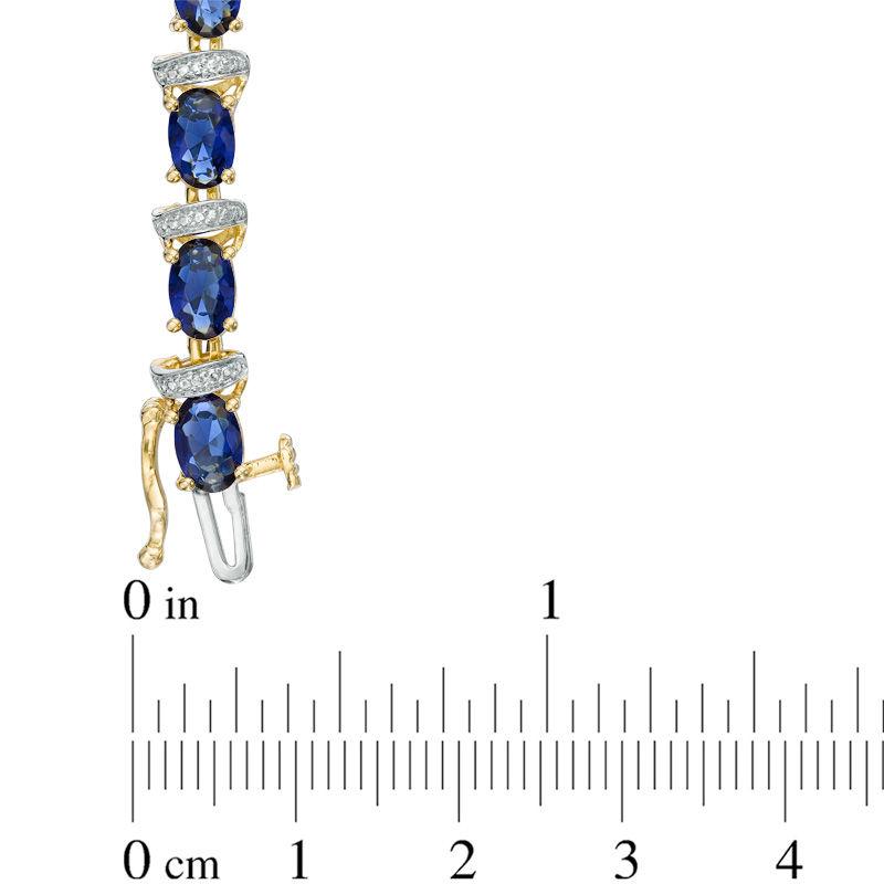 Main Image 3 of Previously Owned - Oval Lab-Created Blue Sapphire and Diamond Accent Link Bracelet in 10K Gold Vermeil - 7.25&quot;