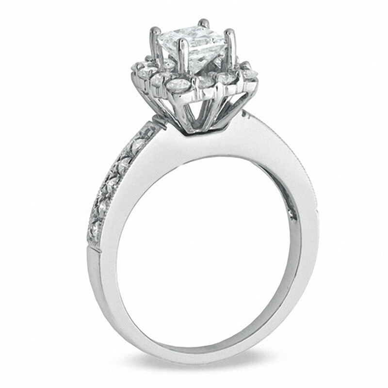 Main Image 2 of Previously Owned - 5/8 CT. T.W. Princess-Cut Diamond Frame Vintage-Style Engagement Ring in 14K White Gold