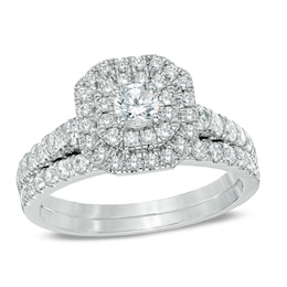 Previously Owned - 1 CT. T.W. Diamond Double Frame Bridal Set in 14K White Gold