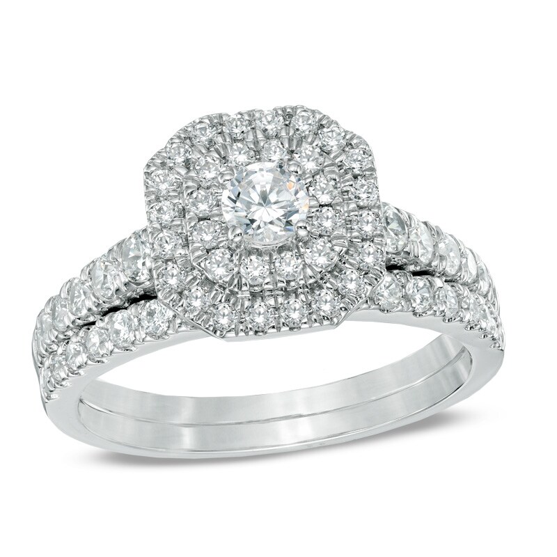 Main Image 1 of Previously Owned - 1 CT. T.W. Diamond Double Frame Bridal Set in 14K White Gold