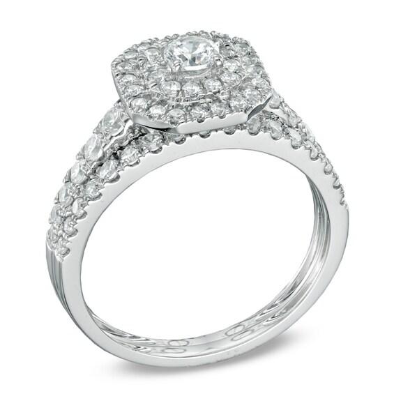 Previously Owned - 1 CT. T.w. Diamond Double Frame Bridal Set in 14K White Gold