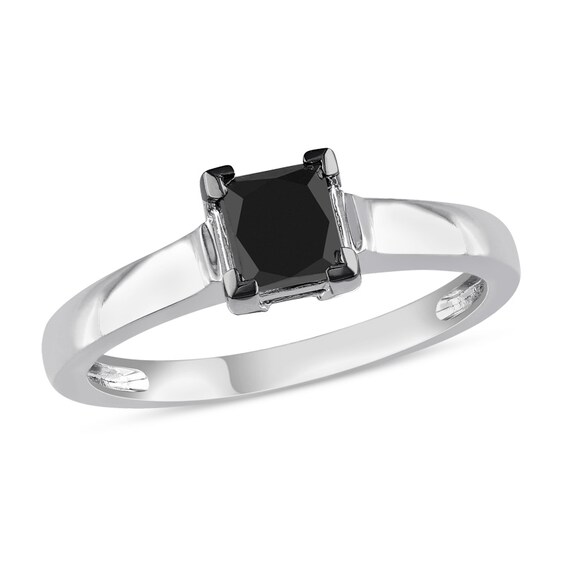 Previously Owned - 1 CT. Princess-Cut Black Diamond Solitaire Ring in 10K White Gold