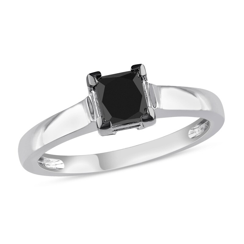 Main Image 1 of Previously Owned - 1 CT. Princess-Cut Black Diamond Solitaire Ring in 10K White Gold