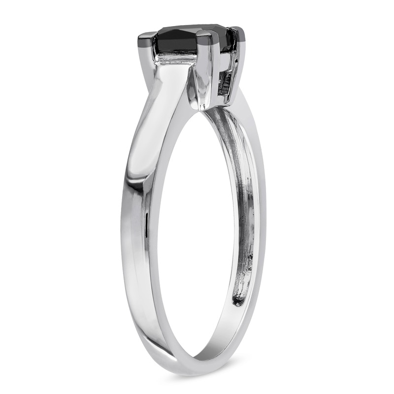 Main Image 2 of Previously Owned - 1 CT. Princess-Cut Black Diamond Solitaire Ring in 10K White Gold