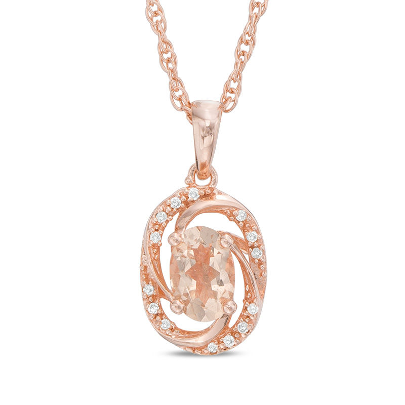 Previously Owned - Oval Morganite and Diamond Accent Orbit Frame Pendant in Sterling Silver with 14K Rose Gold Plate