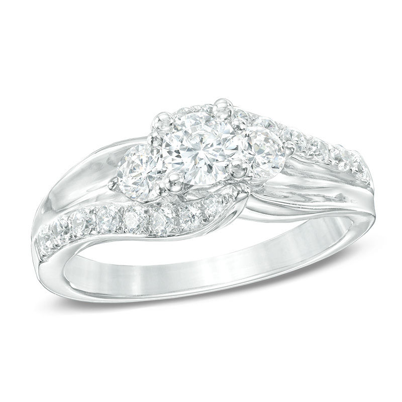 Previously Owned - 1 CT. T.W. Diamond Three Stone Swirl Engagement Ring in 14K White Gold