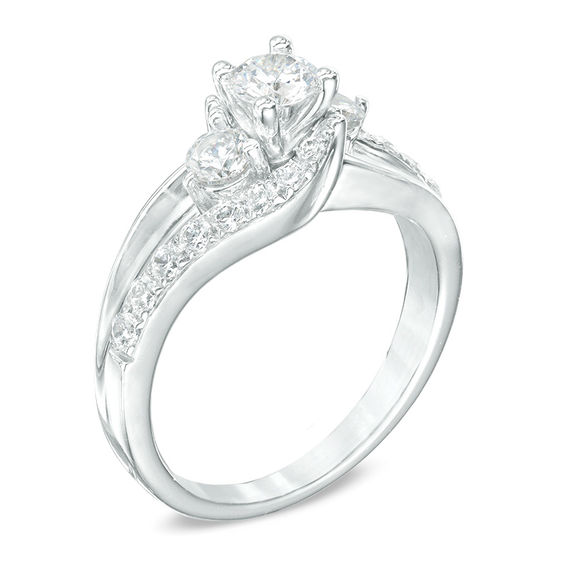 Previously Owned - 1 CT. T.w. Diamond Three Stone Swirl Engagement Ring in 14K White Gold