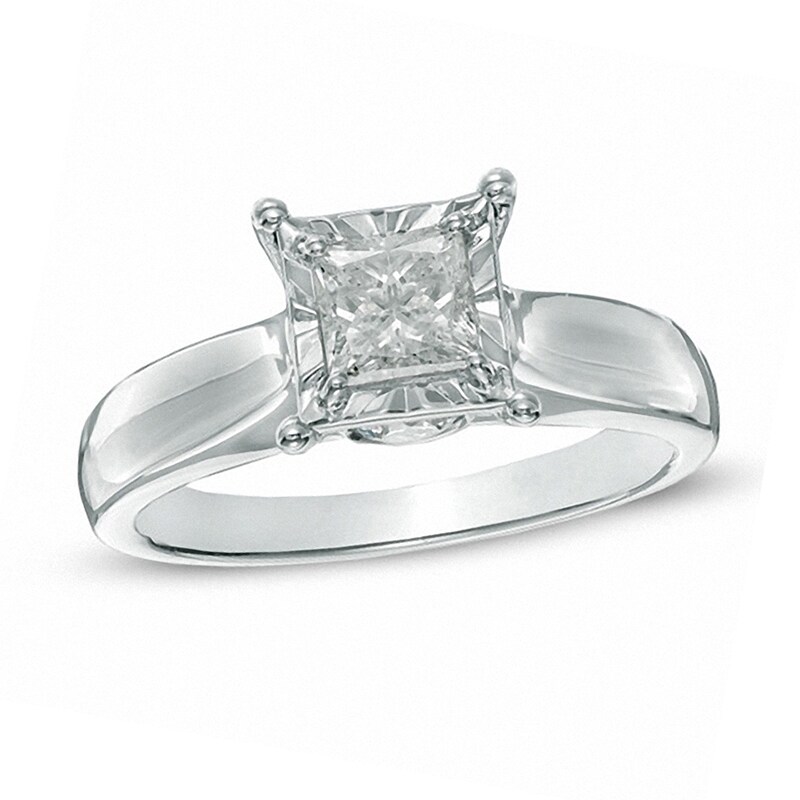 Main Image 1 of Previously Owned - 1 CT. T.W. Princess-Cut Diamond Engagement Ring in 14K White Gold
