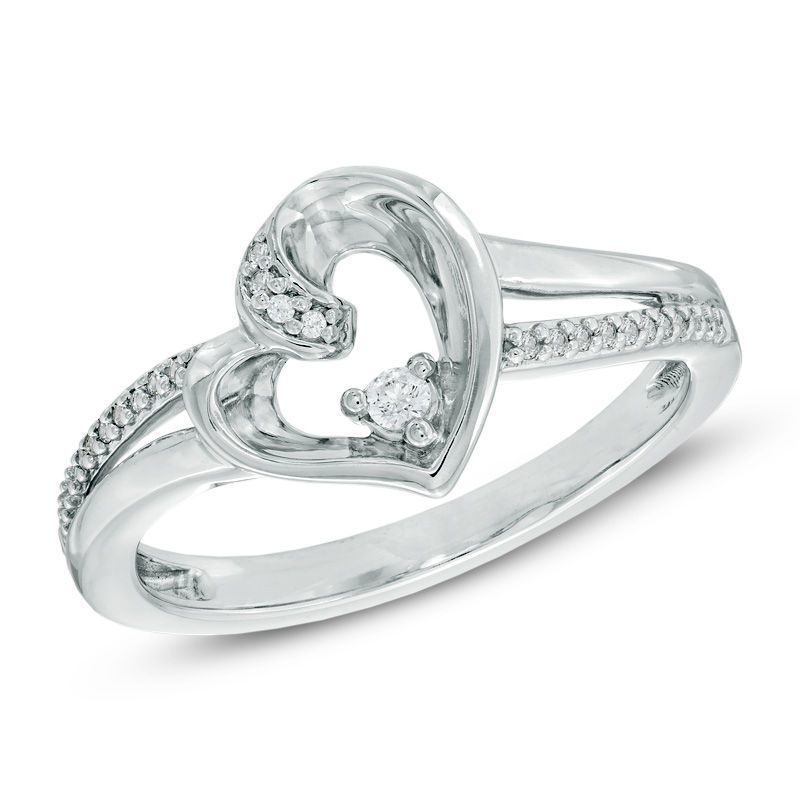 Main Image 1 of Previously Owned -  Diamond Accent Tilted Heart Ring in 10K White Gold