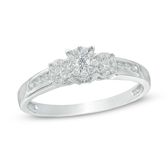 Previously Owned - 1/3 CT. T.w. Composite Diamond Three Stone Engagement Ring in 10K White Gold