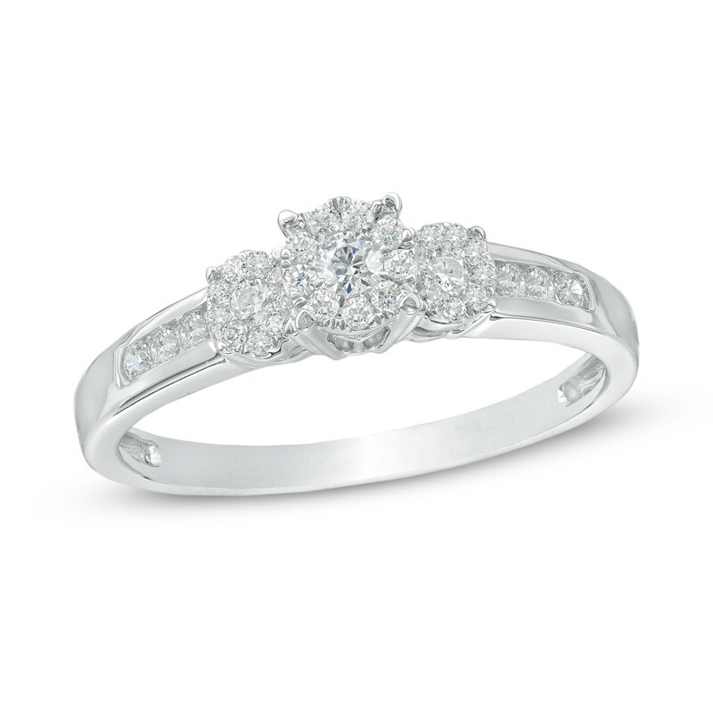 Main Image 1 of Previously Owned - 1/3 CT. T.W. Composite Diamond Three Stone Engagement Ring in 10K White Gold