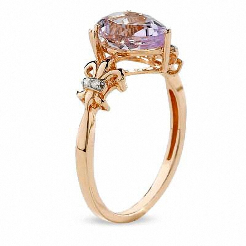 Main Image 2 of Previously Owned - Pear-Shaped Rose de France Amethyst and Diamond Accent Ring in 10K Rose Gold