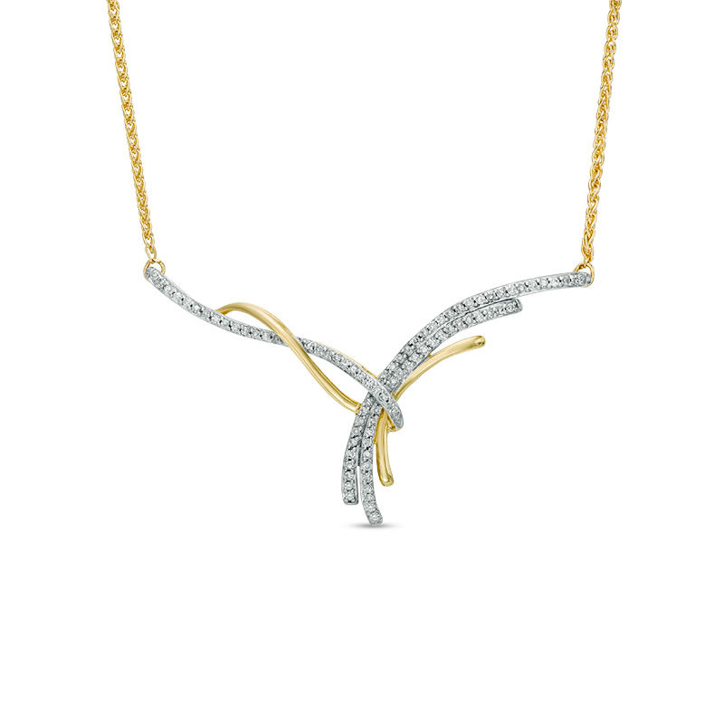 Main Image 1 of Previously Owned - 1/4 CT. T.W. Diamond Loose Knot Necklace in 10K Gold - 15.25"