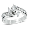 Thumbnail Image 1 of Previously Owned - 1/2 CT. T.W. Marquise Diamond Three Stone Slant Bridal Set in 10K White Gold