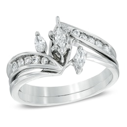 Previously Owned - 1/2 CT. T.W. Marquise Diamond Three Stone Slant Bridal Set in 10K White Gold