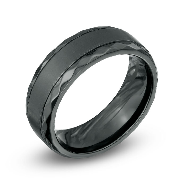 Main Image 2 of Previously Owned - 8.0mm Black Zirconium Textured Edge Ring