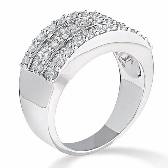 Previously Owned - 1 CT. T.w. Round and Baguette Diamond Band in 14K White Gold