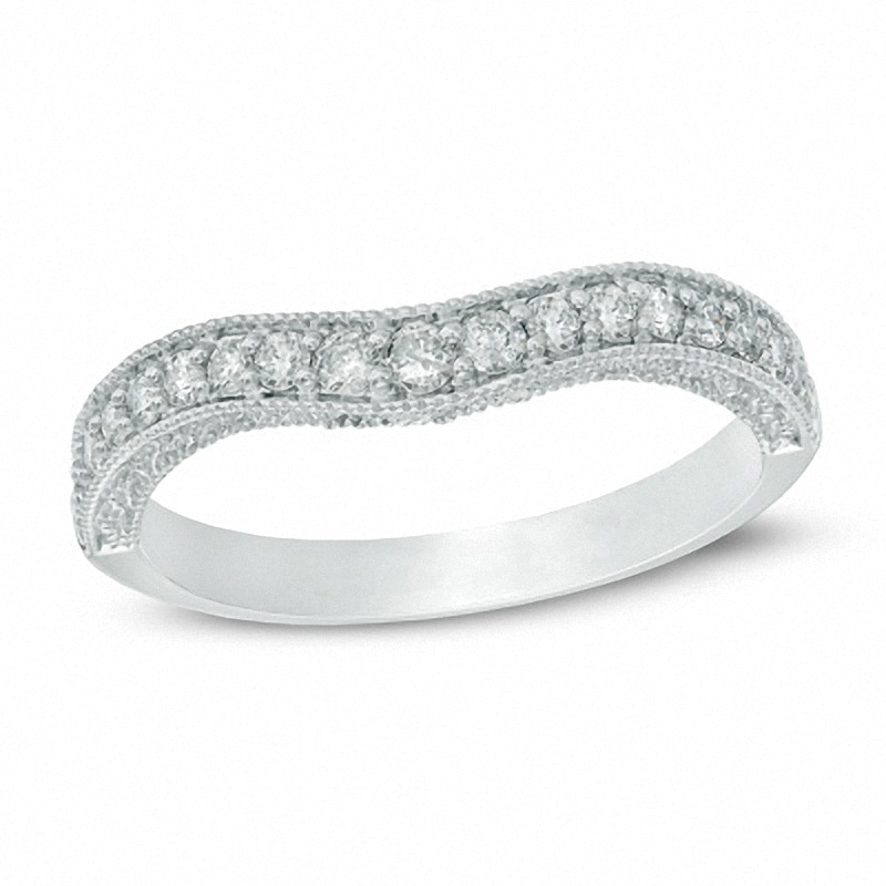 Previously Owned - 1/3 CT. T.W. Diamond Contour Vintage-Style Anniversary Band in 14K White Gold