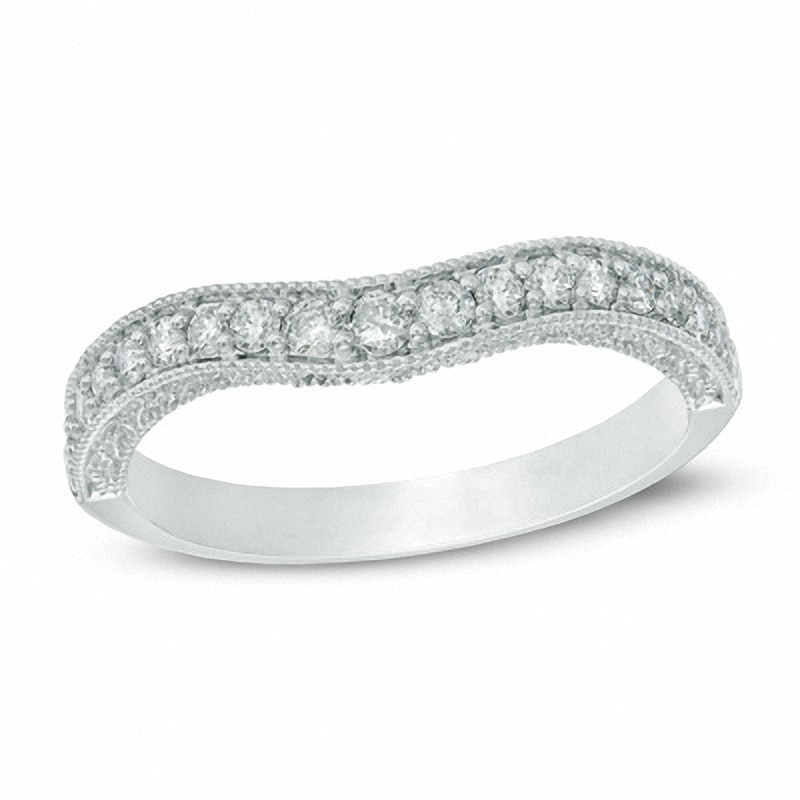 Main Image 1 of Previously Owned - 1/3 CT. T.W. Diamond Contour Vintage-Style Anniversary Band in 14K White Gold