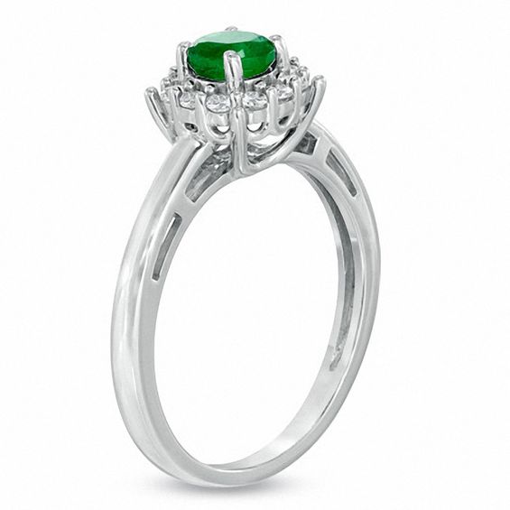 Previously Owned - 5.0mm Emerald and Lab-Created White Sapphire Frame Ring and Pendant Set in Sterling Silver