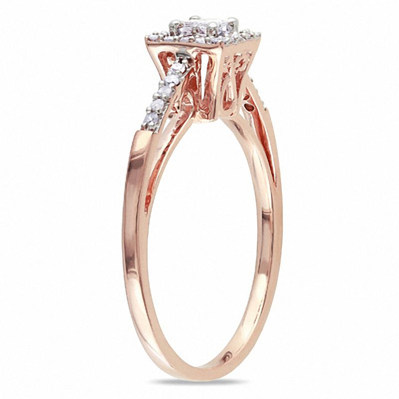 Main Image 2 of Previously Owned - 1/5 CT. T.W. Quad Princess-Cut Diamond Square Frame Engagement Ring in 10K Rose Gold