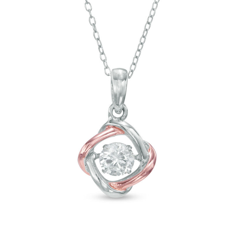 Main Image 1 of Previously Owned - 5.0mm Lab-Created White Sapphire Love Knot Pendant in Sterling Silver and 18K Rose Gold Plate