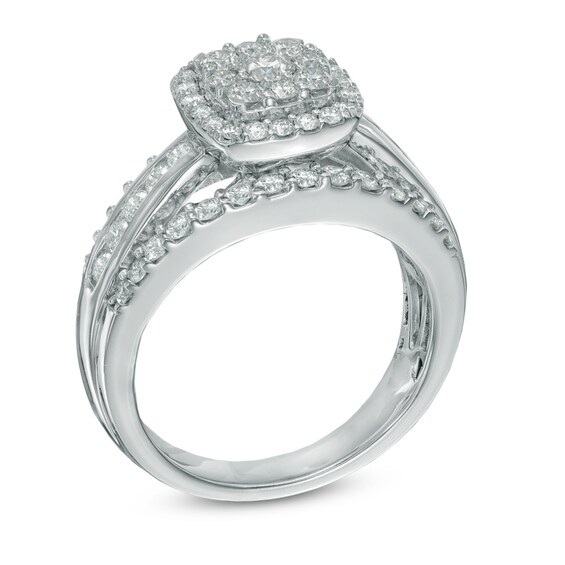 Previously Owned - 1-1/4 CT. T.w. Diamond Cluster Frame Engagement Ring in 14K White Gold