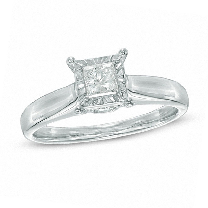 Main Image 1 of Previously Owned - 1/2 CT. T.W. Princess-Cut Diamond Engagement Ring in 10K White Gold