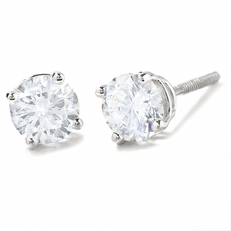 Main Image 1 of Previously Owned - 3/4 CT. T.W. Diamond Solitaire Earrings in 14K White Gold