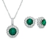 Thumbnail Image 1 of Previously Owned - Lab-Created Emerald and White Sapphire Frame Pendant and Stud Earrings Set in Sterling Silver