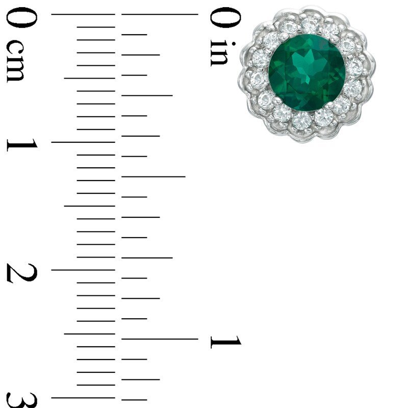 Main Image 2 of Previously Owned - Lab-Created Emerald and White Sapphire Frame Pendant and Stud Earrings Set in Sterling Silver