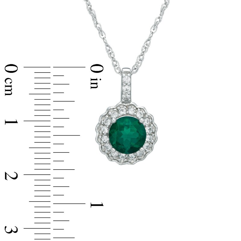 Main Image 3 of Previously Owned - Lab-Created Emerald and White Sapphire Frame Pendant and Stud Earrings Set in Sterling Silver