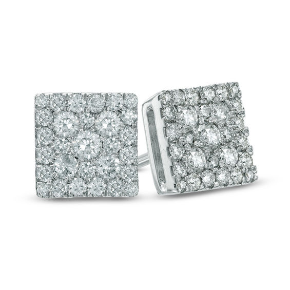 Previously Owned - 1/2 CT. T.w. Diamond Square Cluster Stud Earrings in 10K White Gold