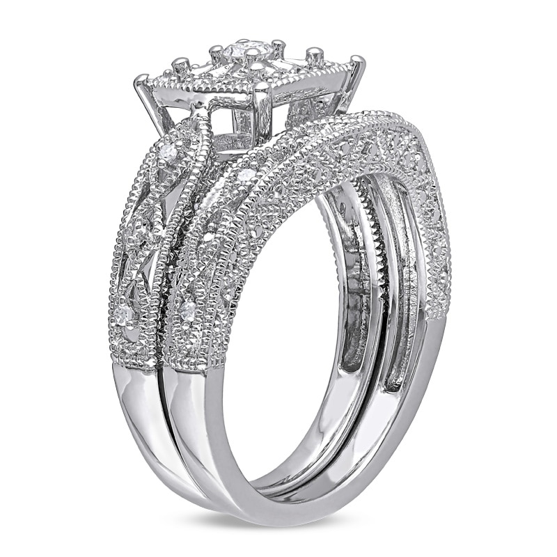 Main Image 2 of Previously Owned - 1/5 CT. T.W. Diamond Cascading Bridal Set in Sterling Silver