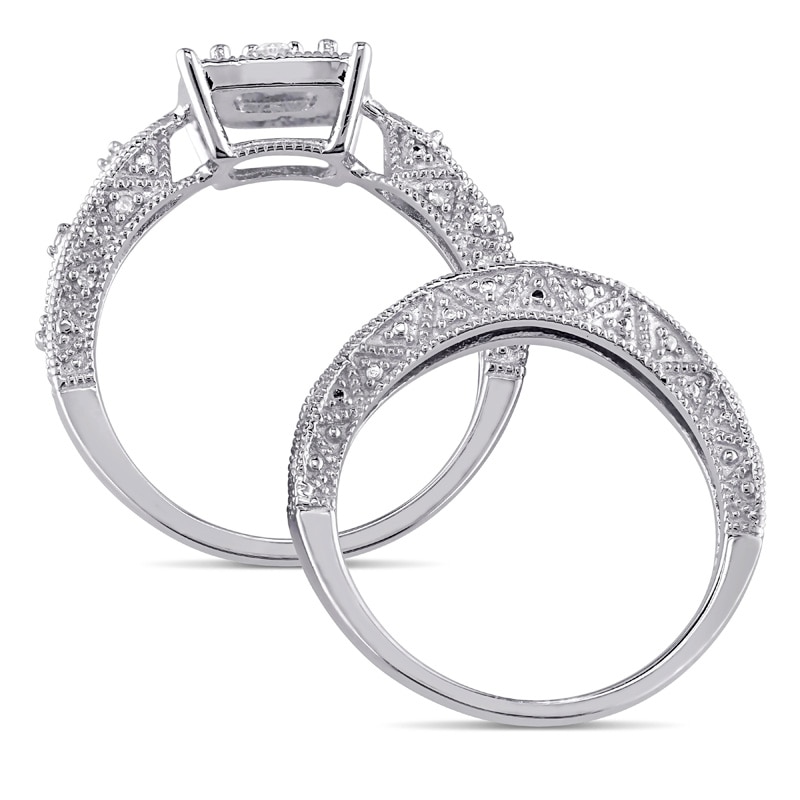 Main Image 3 of Previously Owned - 1/5 CT. T.W. Diamond Cascading Bridal Set in Sterling Silver